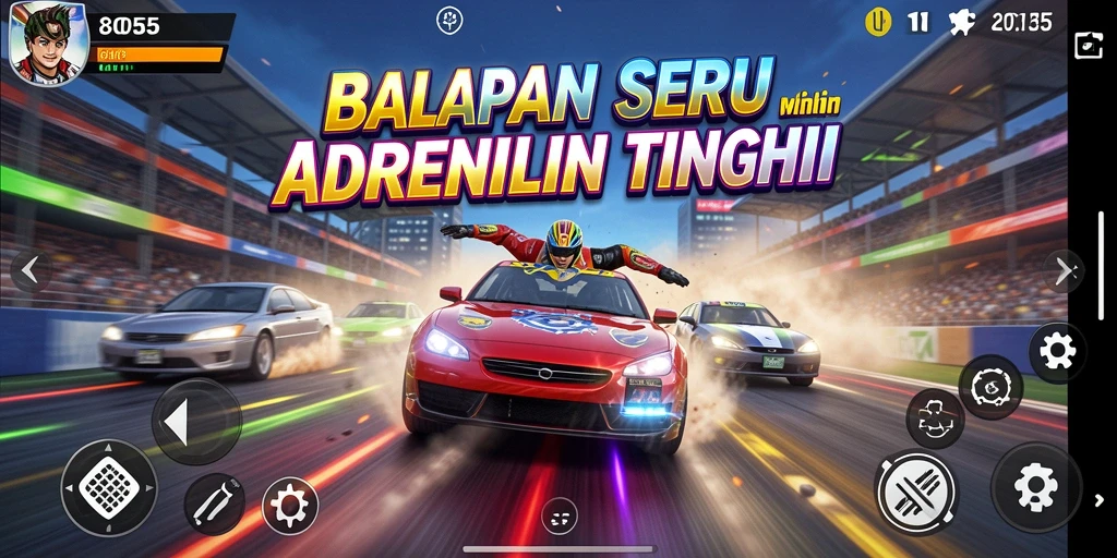 Tampilan intens dari gameplay balapan 8055 yang mendebarkan.