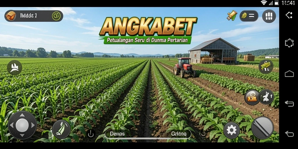 Screenshot gameplay <strong>ANGKABET</strong> menampilkan lahan pertanian yang subur dengan berbagai tanaman.