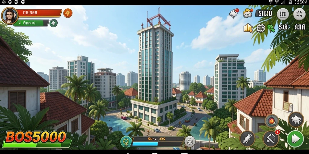 Screenshot gameplay BOS5000 menampilkan strategi menara yang seru.