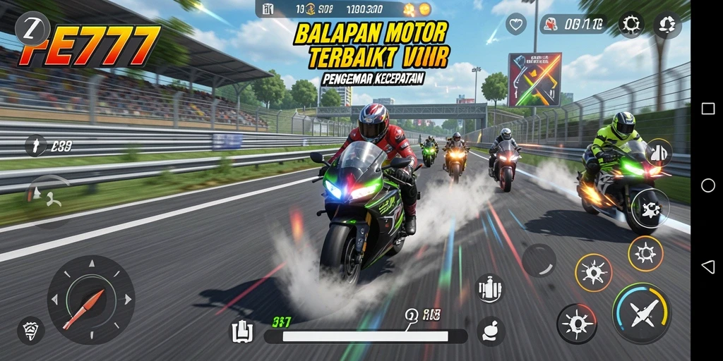 Screenshot utama FE777 menampilkan aksi balapan motor yang mendebarkan.