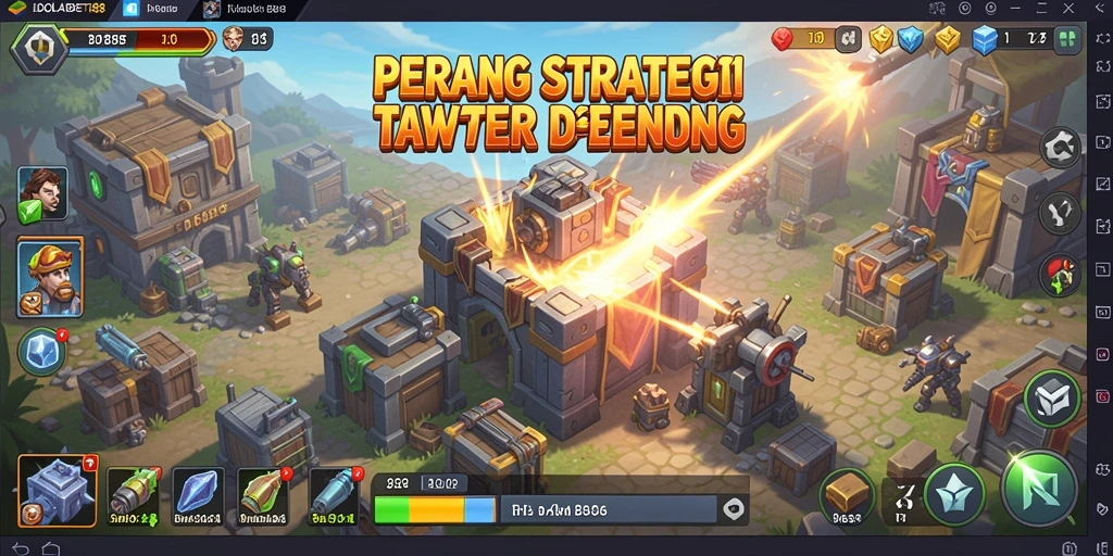 Tangkapan layar gameplay IDOLABET88 menampilkan pertempuran Tower Defense yang seru.