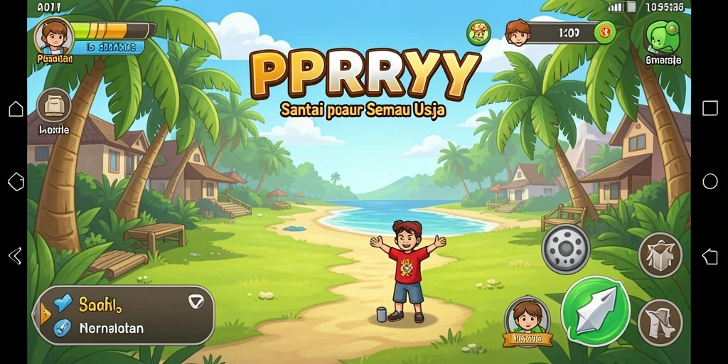 Tangkapan layar utama menunjukkan karakter lucu dalam aksi gameplay.
