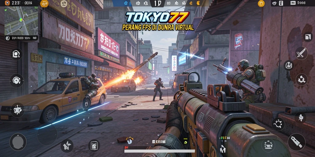 Screenshot gameplay TOKYO77 menampilkan aksi tembak-menembak yang mendebarkan.